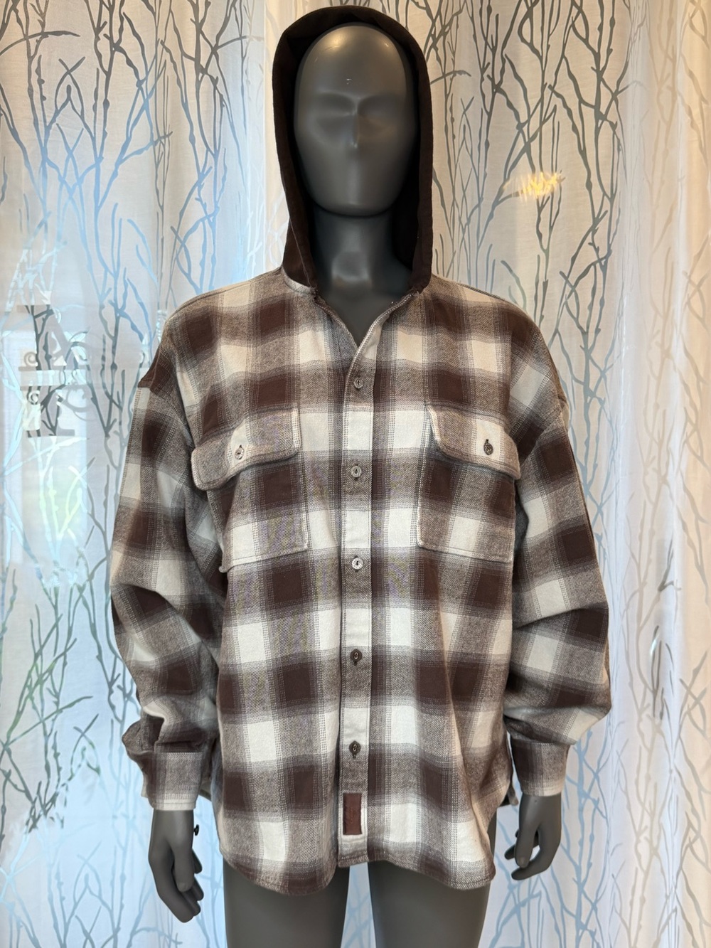 SKIMS Women’s / Unisex Flannel Oversized Hooded Shacket Vapor Shadow Plaid XS